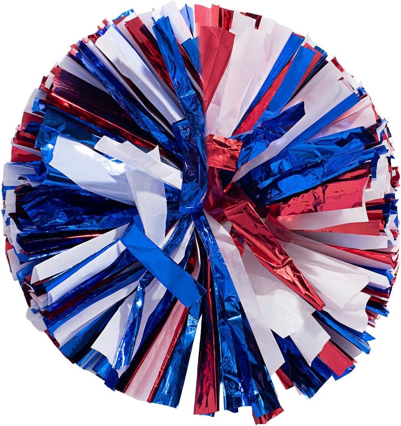 Anderson's Metallic Red, Blue & White Foil Baton School Spirit Shakers, Cheerleader Pom Poms, Football, Basketball, Homecoming Squad, Team, Party, Dance, Club, Performance, Fan Celebration Pack of 2 - Image 1